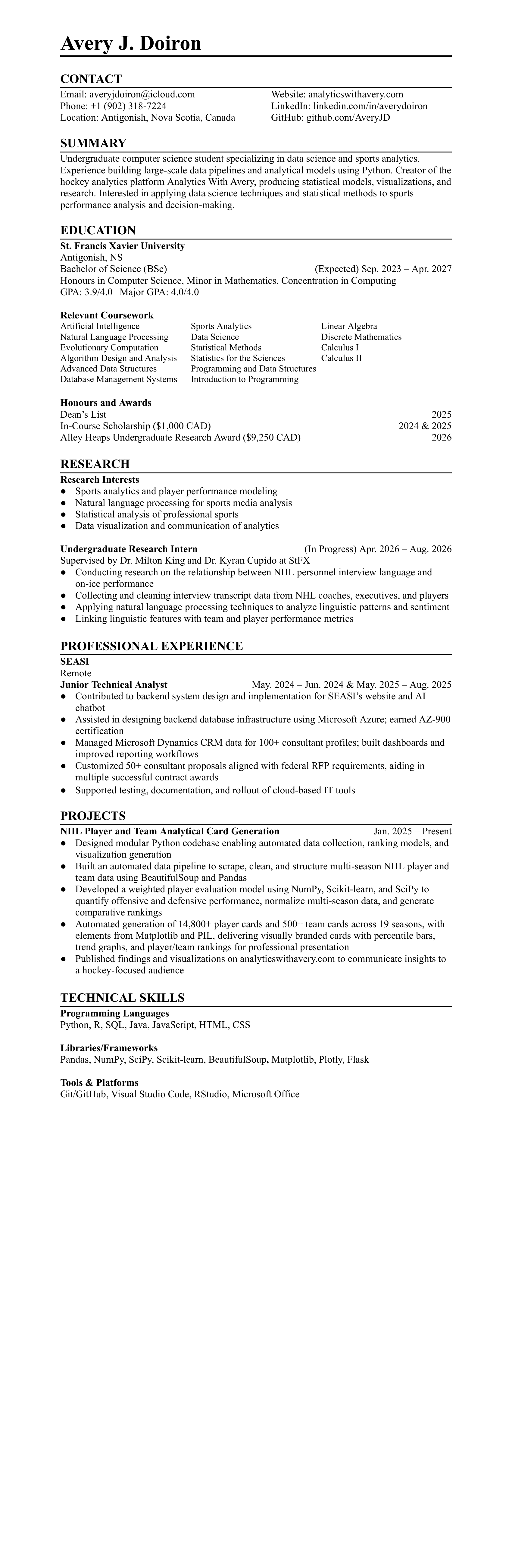 Avery Doiron's CV